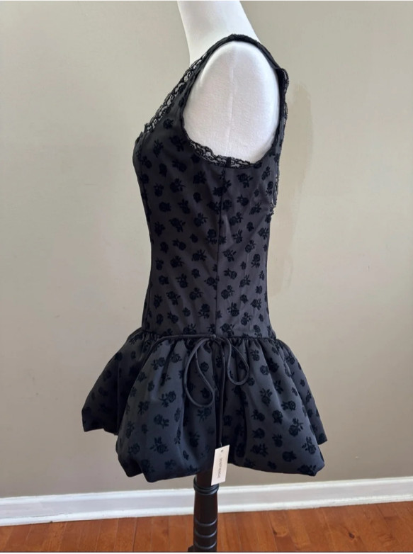 Free People For Love & Lemons Claira Asymmetric Black Mini Dress Top Size M NEW