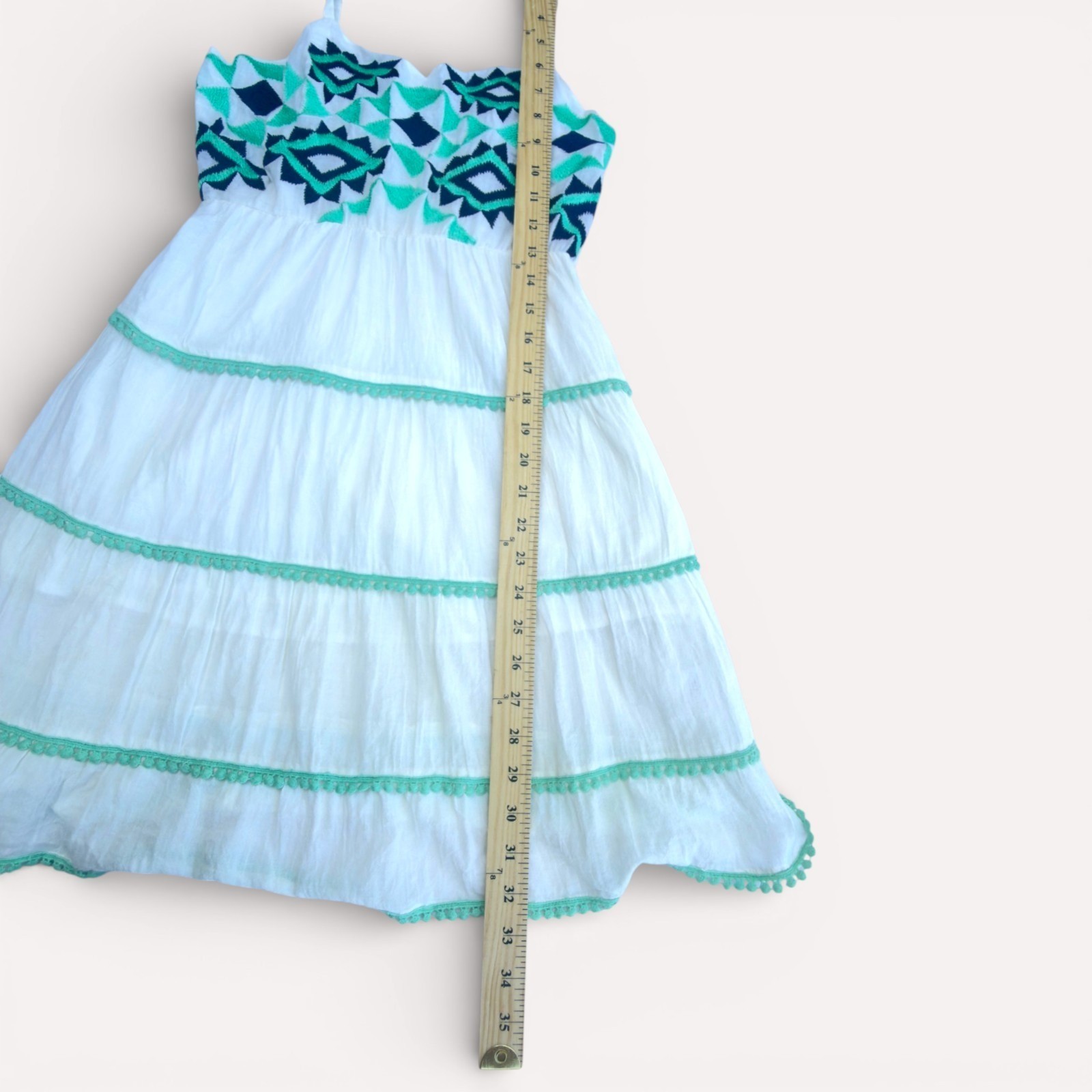Young Threads Embroidered Cotton Tiered Sundress Boho 70s Inspired Folk Dress