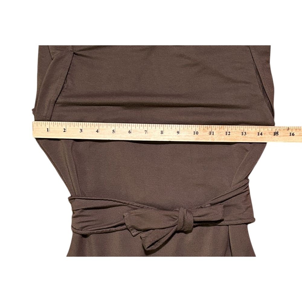 Mod Ref Sleeveless, Open Back Wrap Tie Waist Brown Knit Maxi Dress Small