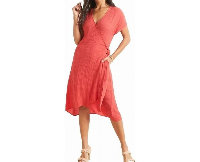 Evereve Womens Dress Size Small Red Naomi Wrap Lightweight Gauze Belt Comfort