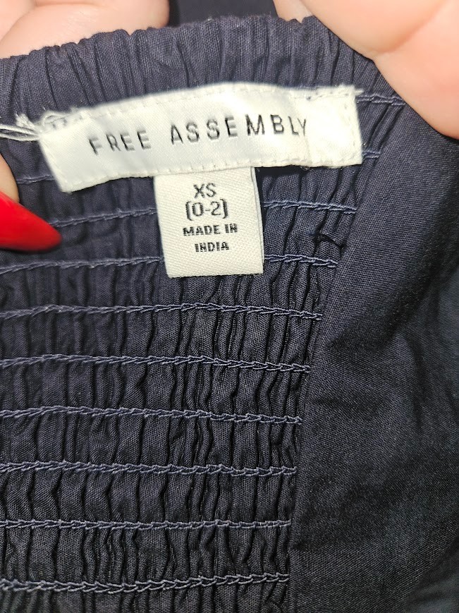 Free Assembly Cotton Midi Dress Navy Blue Floral Embroidered Size XS (0-2)