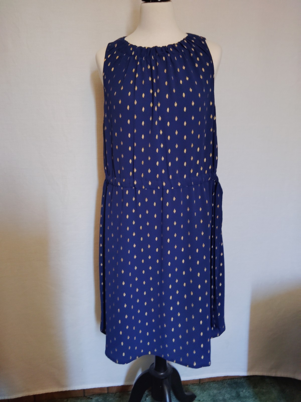 Juicy Couture Navy Blue Gold Metallic Cinched Adjustable Dress ~ Size XL