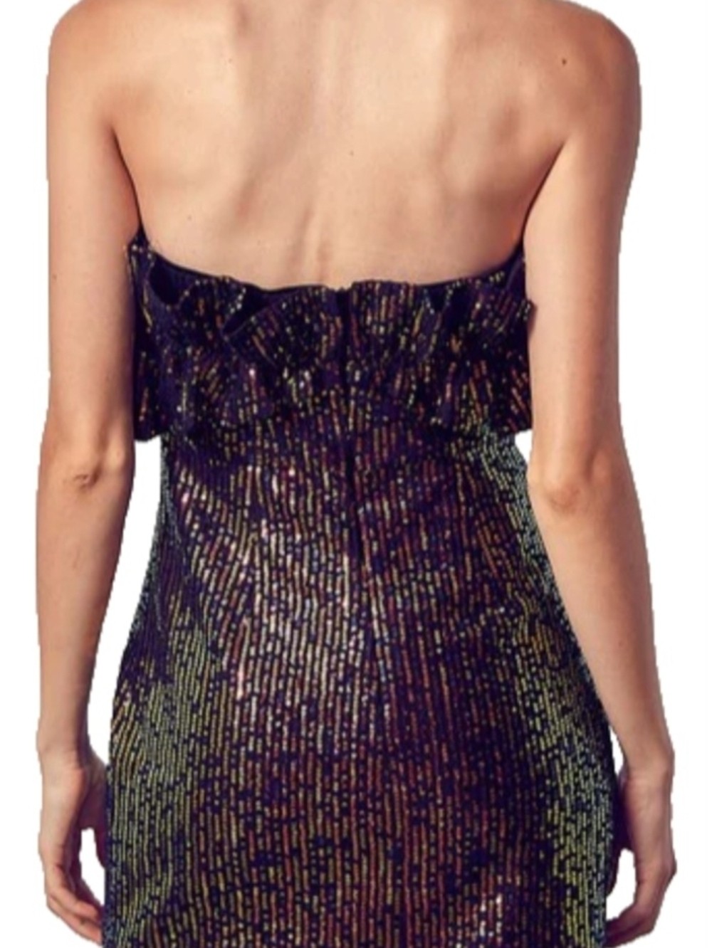 Thirty Thirty LA Multicolor Sequin Strapless Mini Dress with Ruffles – Size L Jr