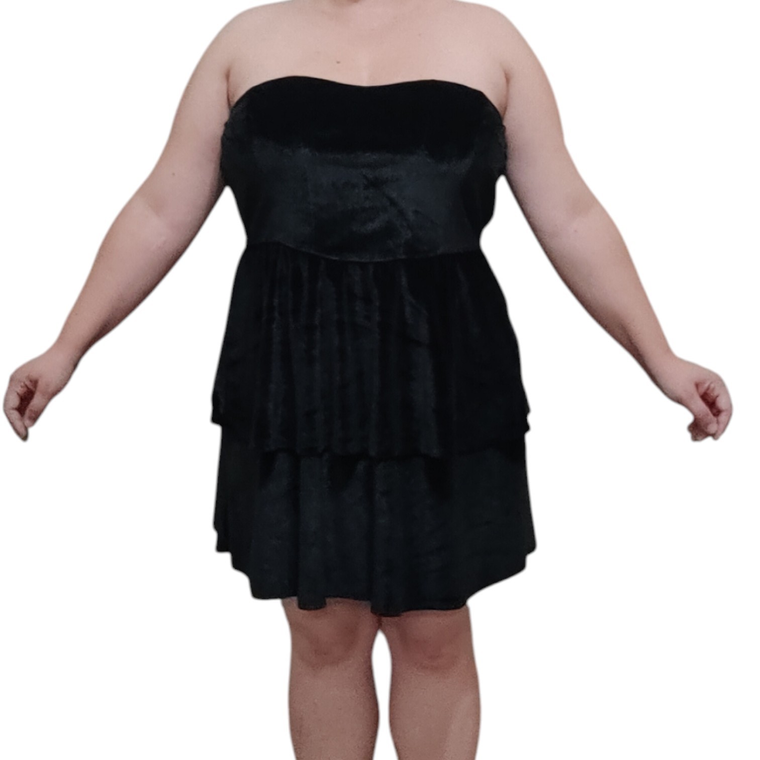 Originality Black Strapless Velvet Ruffle Mini Party Dress Size XL