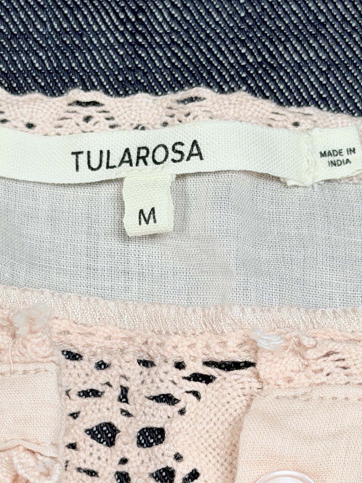 Tularosa Blush Pink Cotton Crochet Lace Inset Long Sleeve Mini Dress Size M