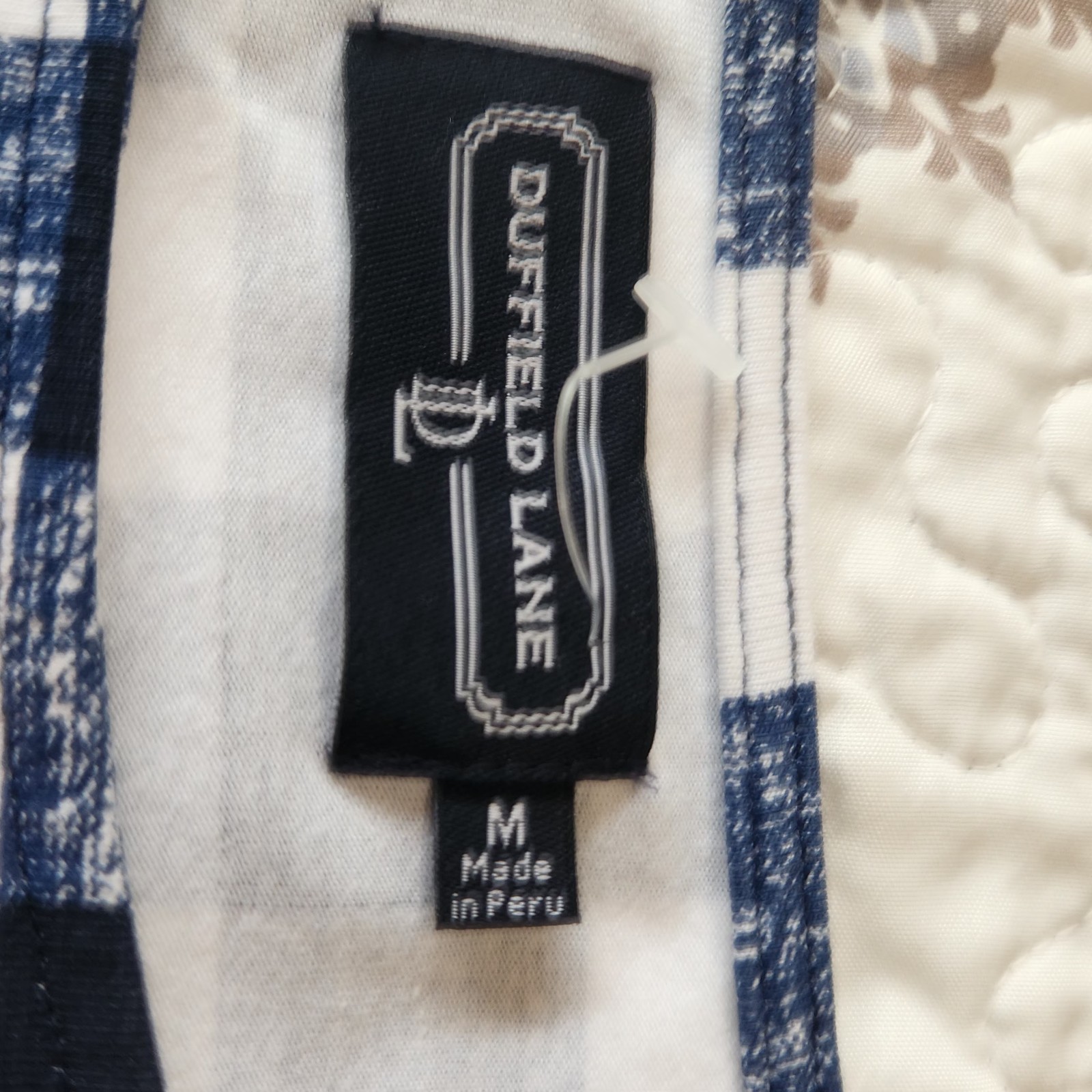 Duffield Lane Gingham Shift Dress Navy Blue White Bell Sleeve Boat Neck Size M