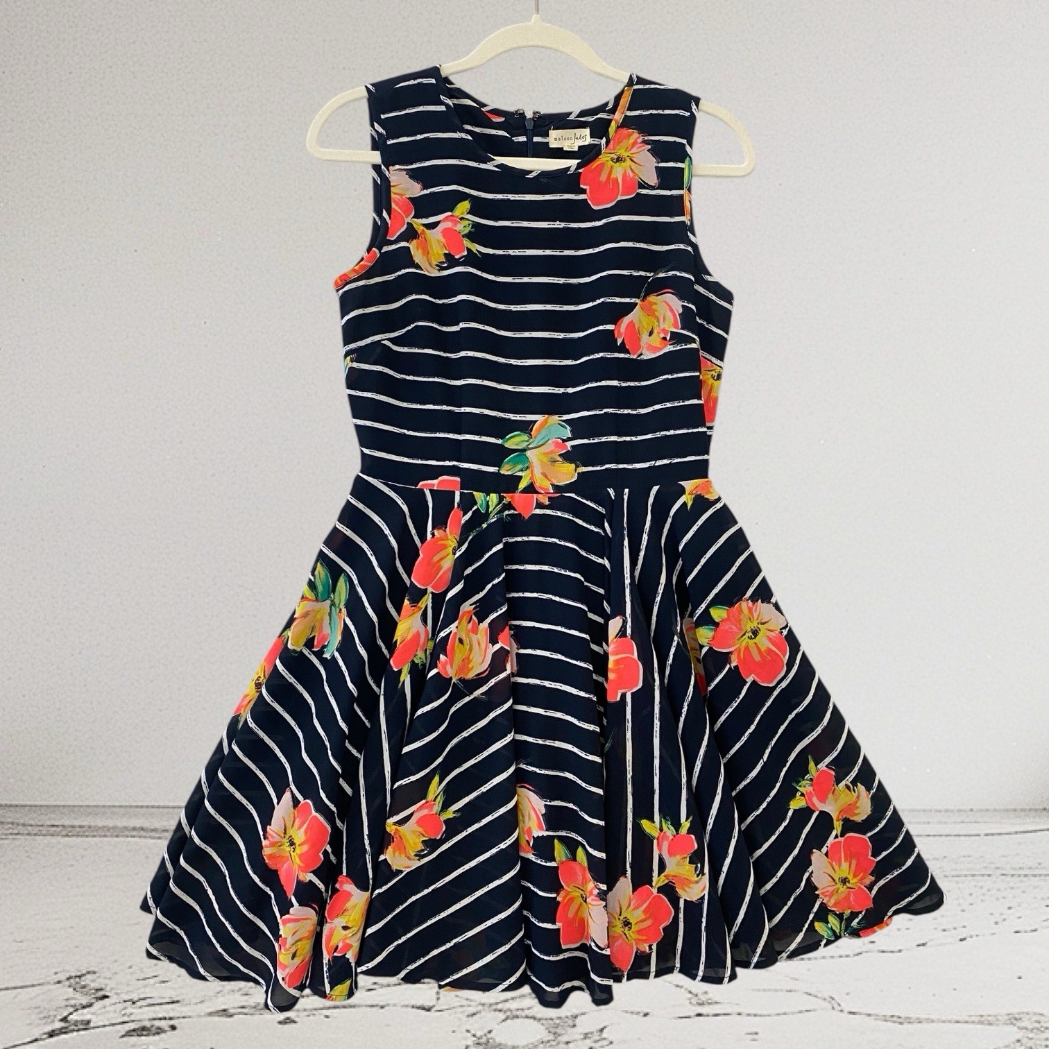 Maison Jules Floral Stripe Fit & Flare Mini Dress Women’s Juniors Size Small