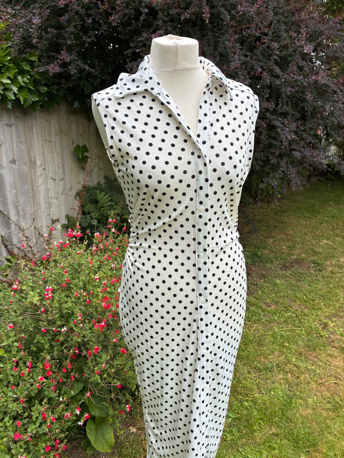 JULES & LEOPOLD BLACK WHITE SPOTTY SLEEVELESS BUTTON FRONT DRESS BNWT M 10 12