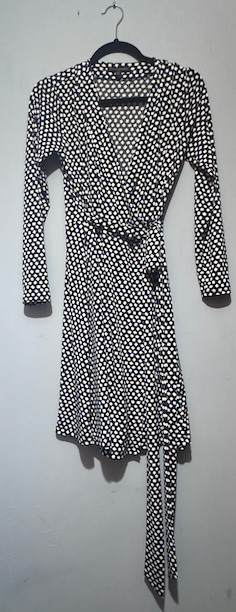 Banana Republic Long Sleeve Wrap Dress Womens SM Blue White Dot V-Neck Stretch