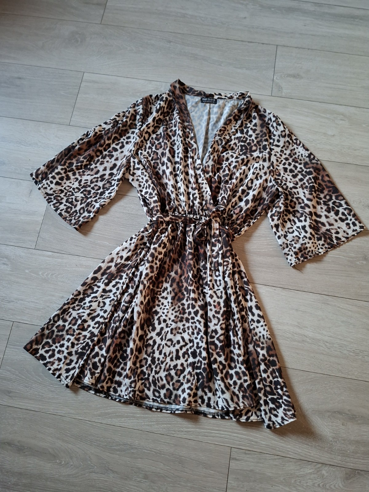 Pink Clove Beige Leopard Print Stretch Flared Dress Holiday Smart Party UK20