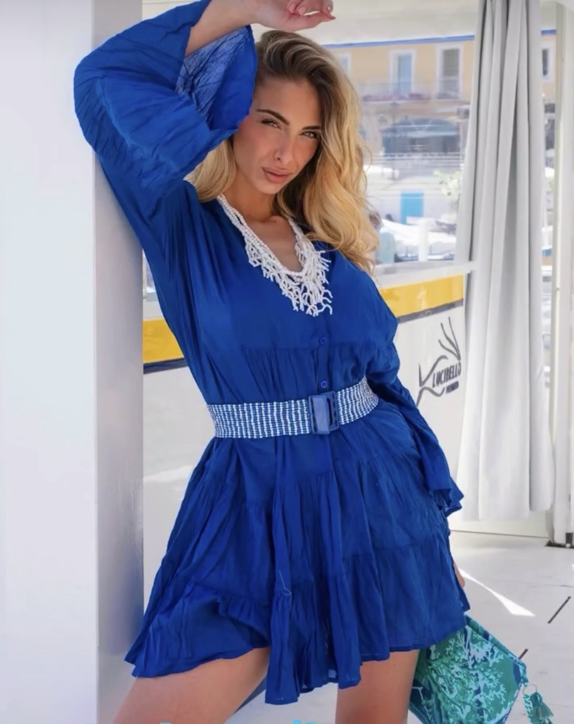 ANTICA SARTORIA 2025 SHORT Blue HOT V NECK DRESS 2025 NWT O/S