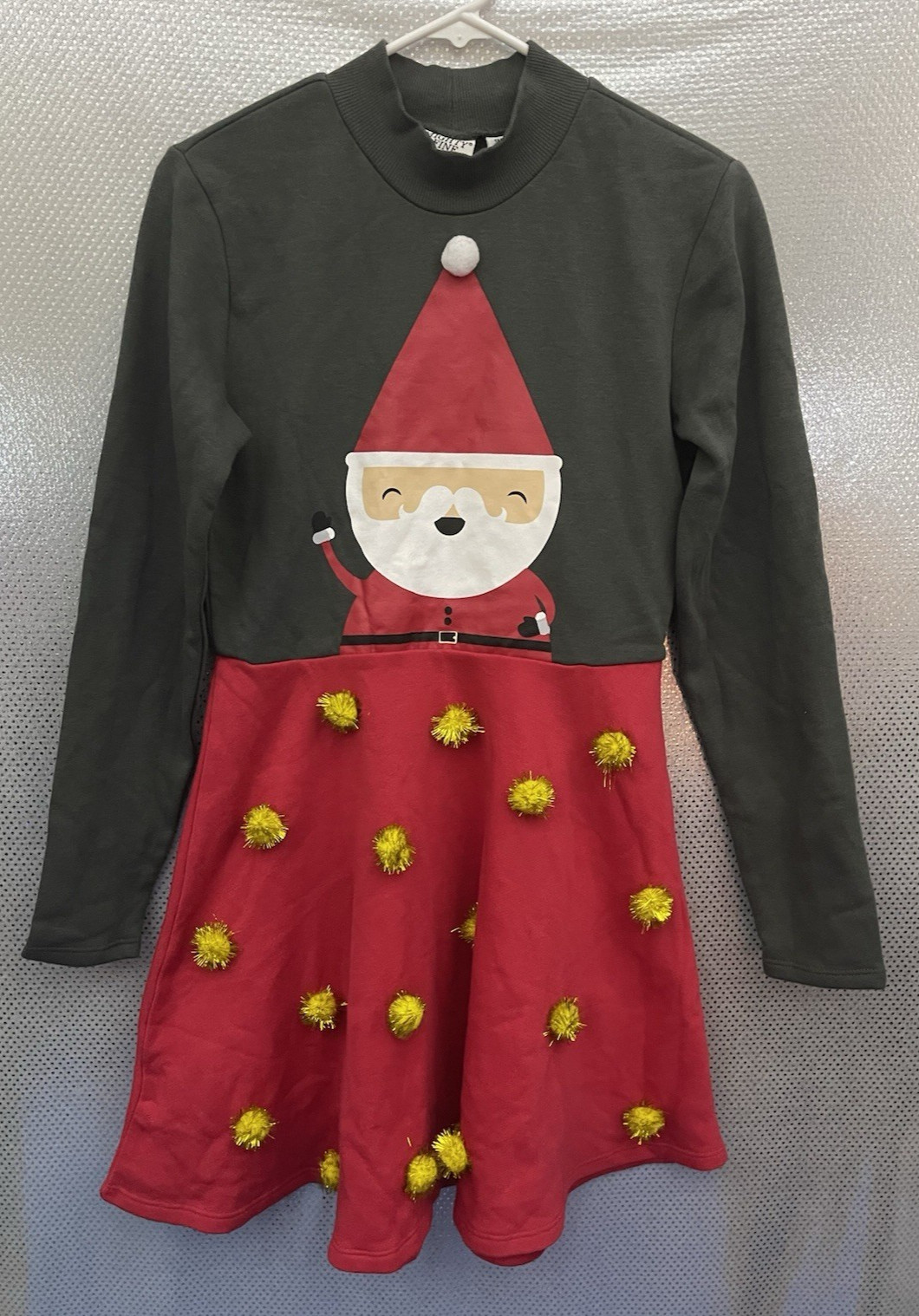 Mighty Fine Dress Womens Sz S Red Gray Santa Christmas Holiday Party Pom Pom NWT