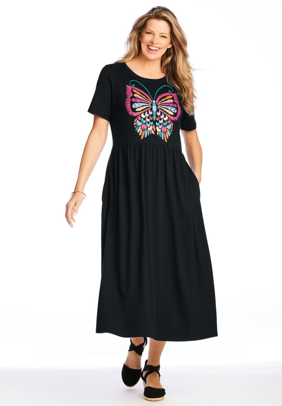 Woman Within Plus Size Short-Sleeve Scoopneck Empire Waist Dress