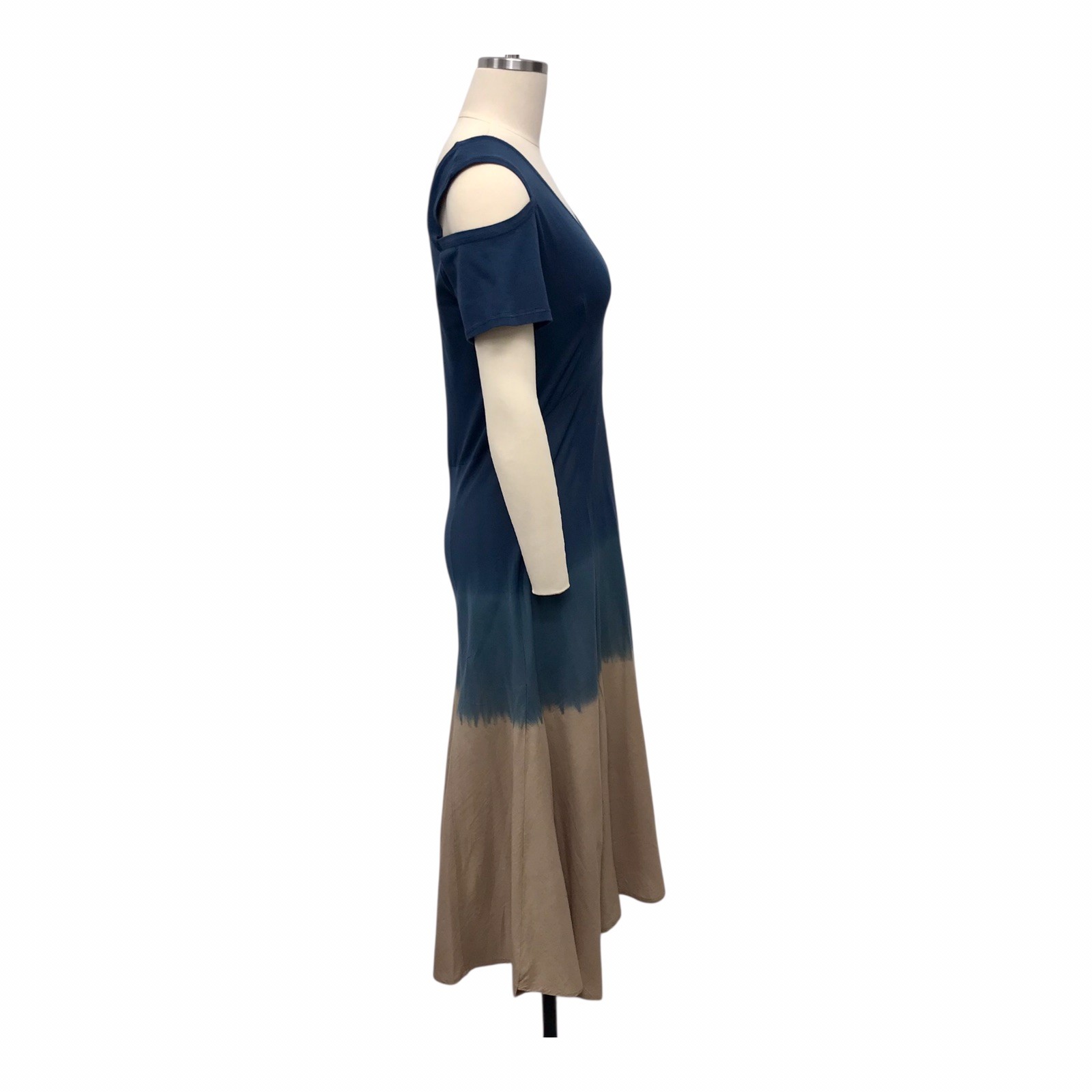 Luna Luz Gradient Cold Shoulder Midi Dress Blue Tan Boho Artsy Coastal Sz M