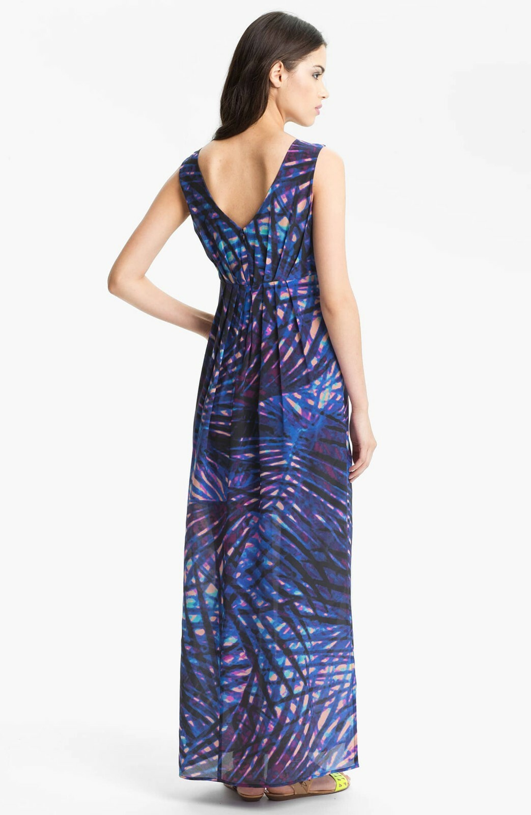 PRESLEY SKYE Print Silk Maxi Dress Blue Empire Waist Pleated Sleeveless S Lined