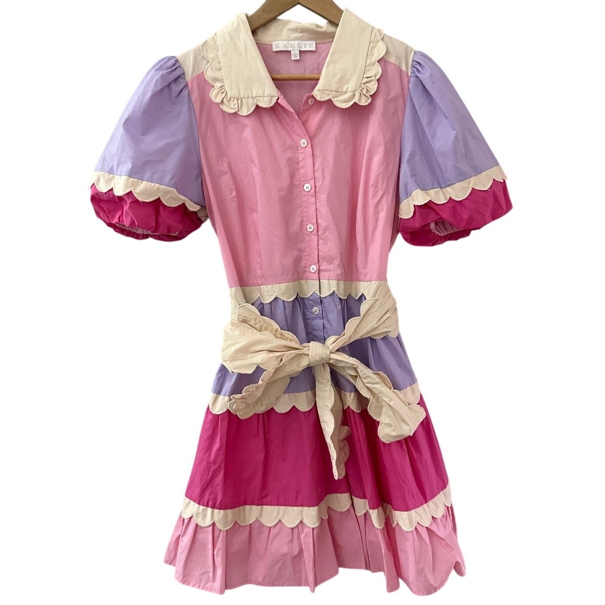 Karlie Scalloped Button Front Cutie Pie Mini Dress Pink Size Large