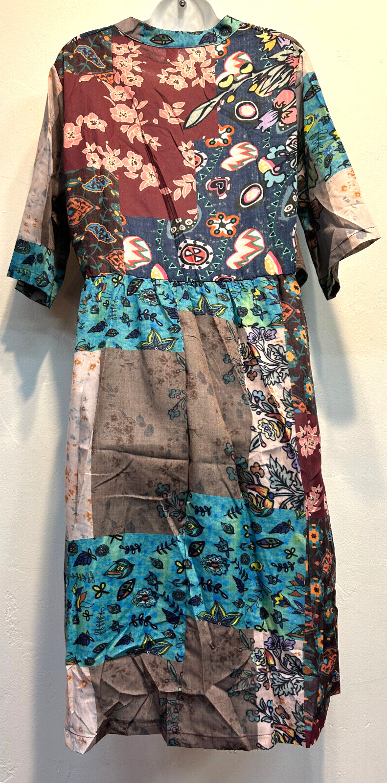 Nwt FUNKY STUFF hippie boho patchlike front wrap cotton/ poly DRESS XL Free ship