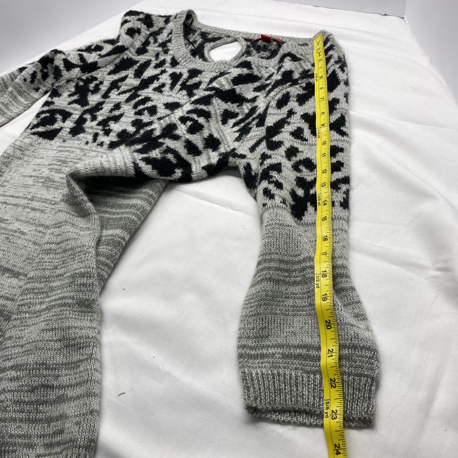 LIV Grey Abstract Leopard Print Knit Tunic Dress XL Boho Keyhole Back Cozy Soft