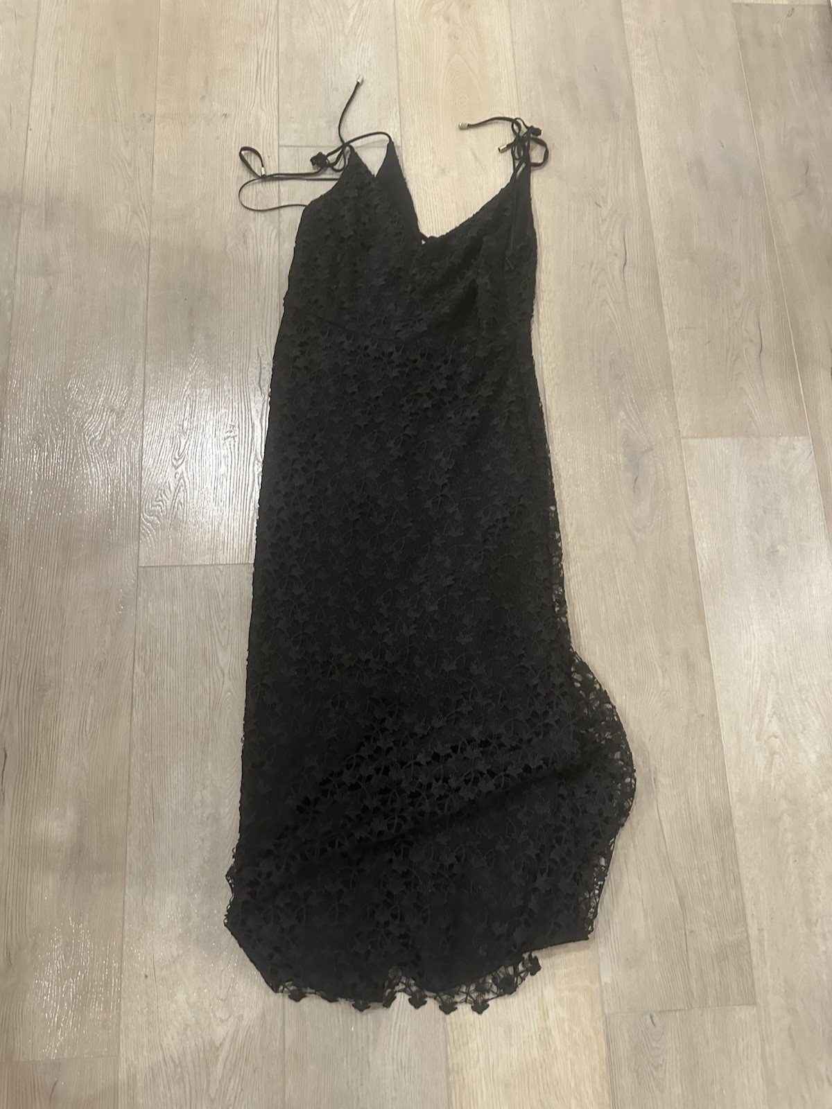 NWT Joie Josana in Caviar Black Lace Tie Strap Fit & Flare Midi Dress 4 $428