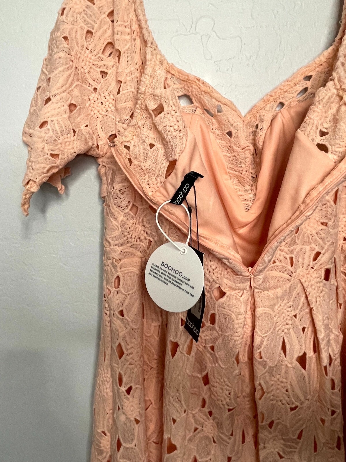 BOOHOO Botique Off Shoulder Lace Blush Skater Dress Size 14 NWT
