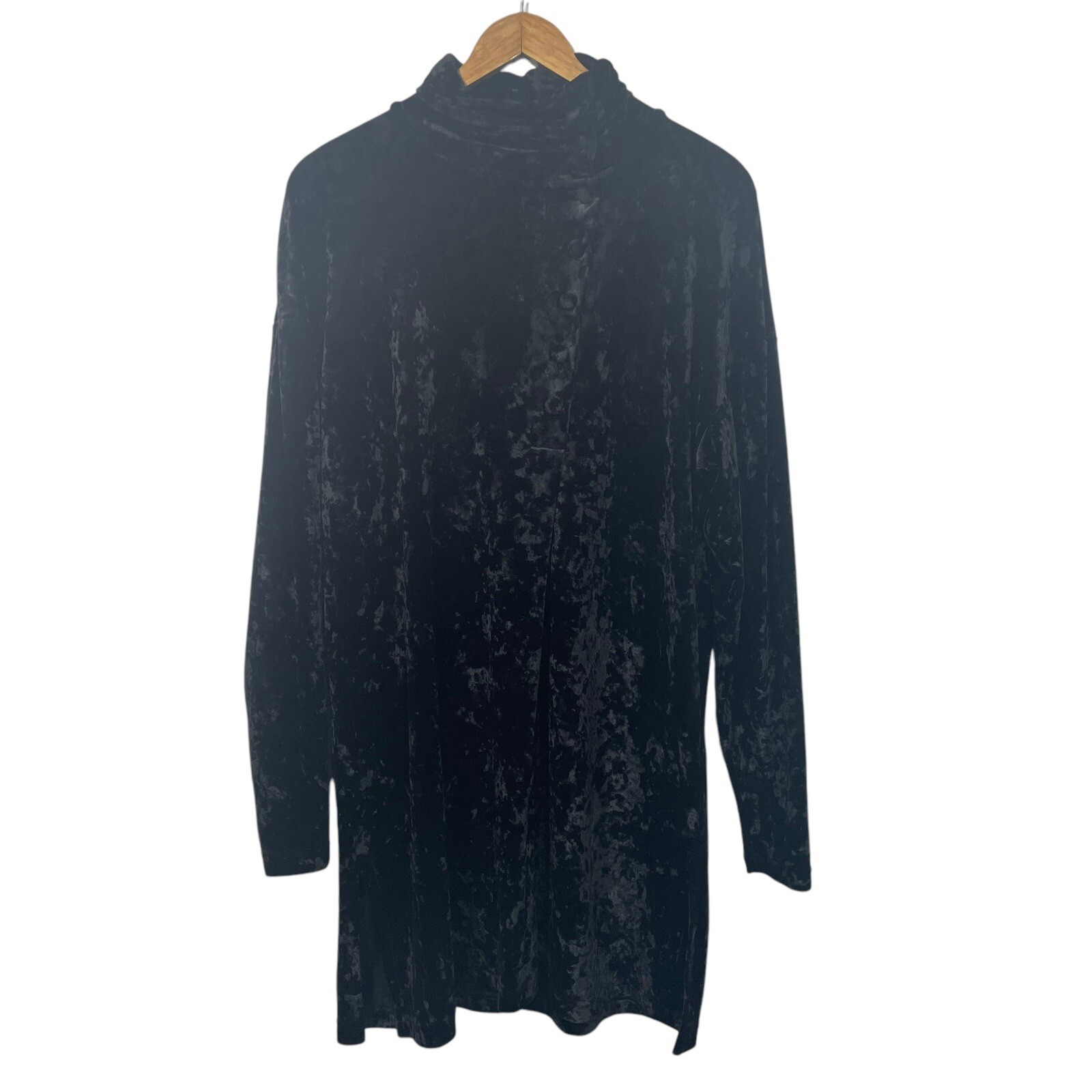 Tapemeasure NY Vtg Black Crushed Velvet Tunic Dress Button Neck Sz M Goth Witch