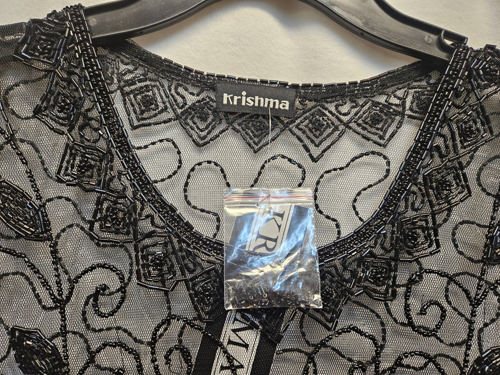 Sheer BLACK Beaded Long over Dress see Measurements bust 40″ NEW LENGH 48″