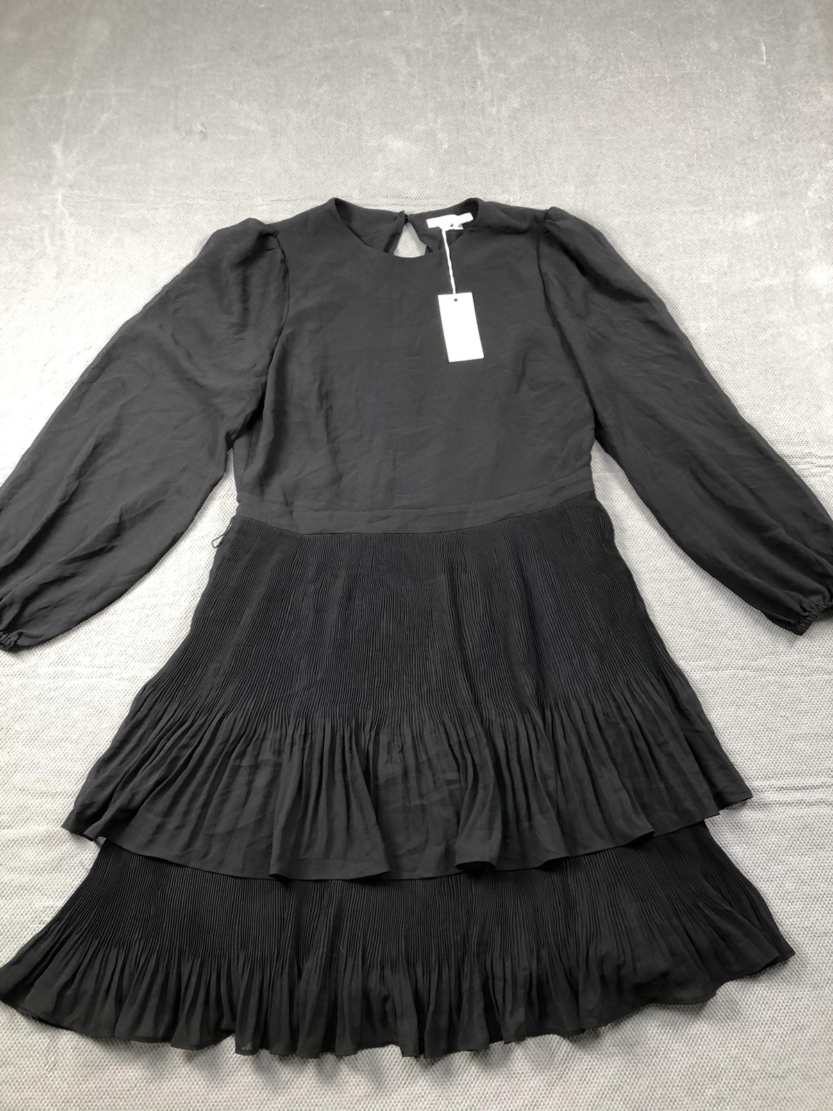 Boden Dress Womens 8 Black Round Neck Balloon Sleeve Pleated Tiered Short NWT