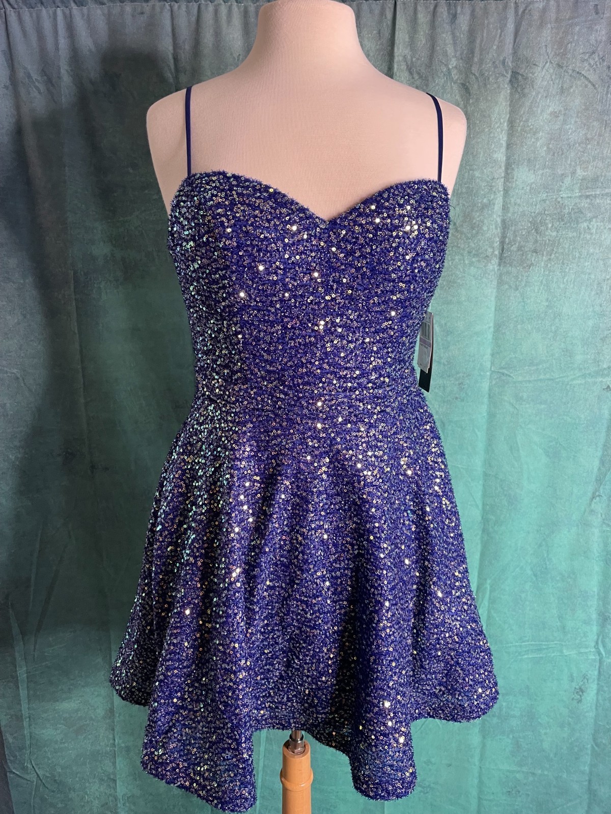 City Studios Juniors 11/12 Party Blue Sequin Cutout Back Fit & Flare Mini Dress