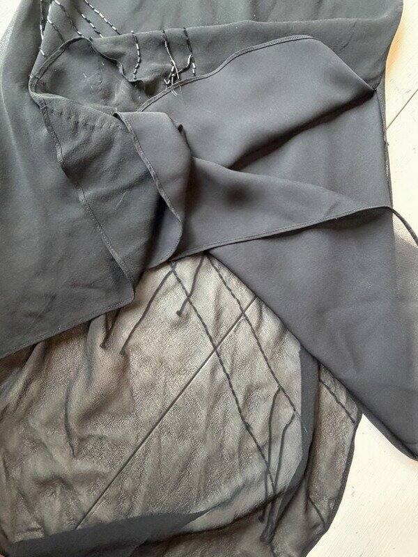 Express Vtg 100% Silk Asymmetrical Black Bead One Shoulder Dress Whimsigoth 5/6
