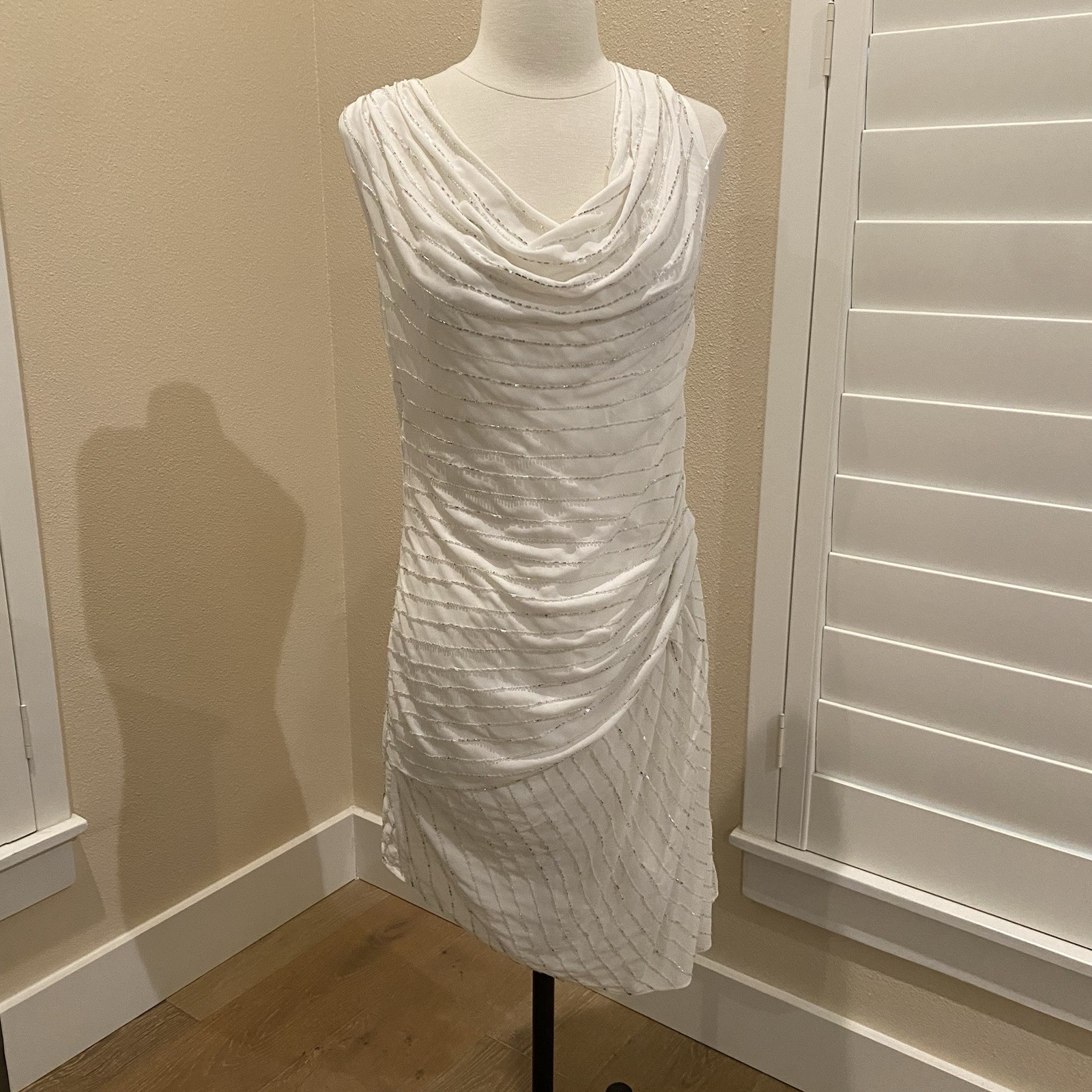 HH Haute Hippie Dress Ivory Beaded Draped Sleeveless Small