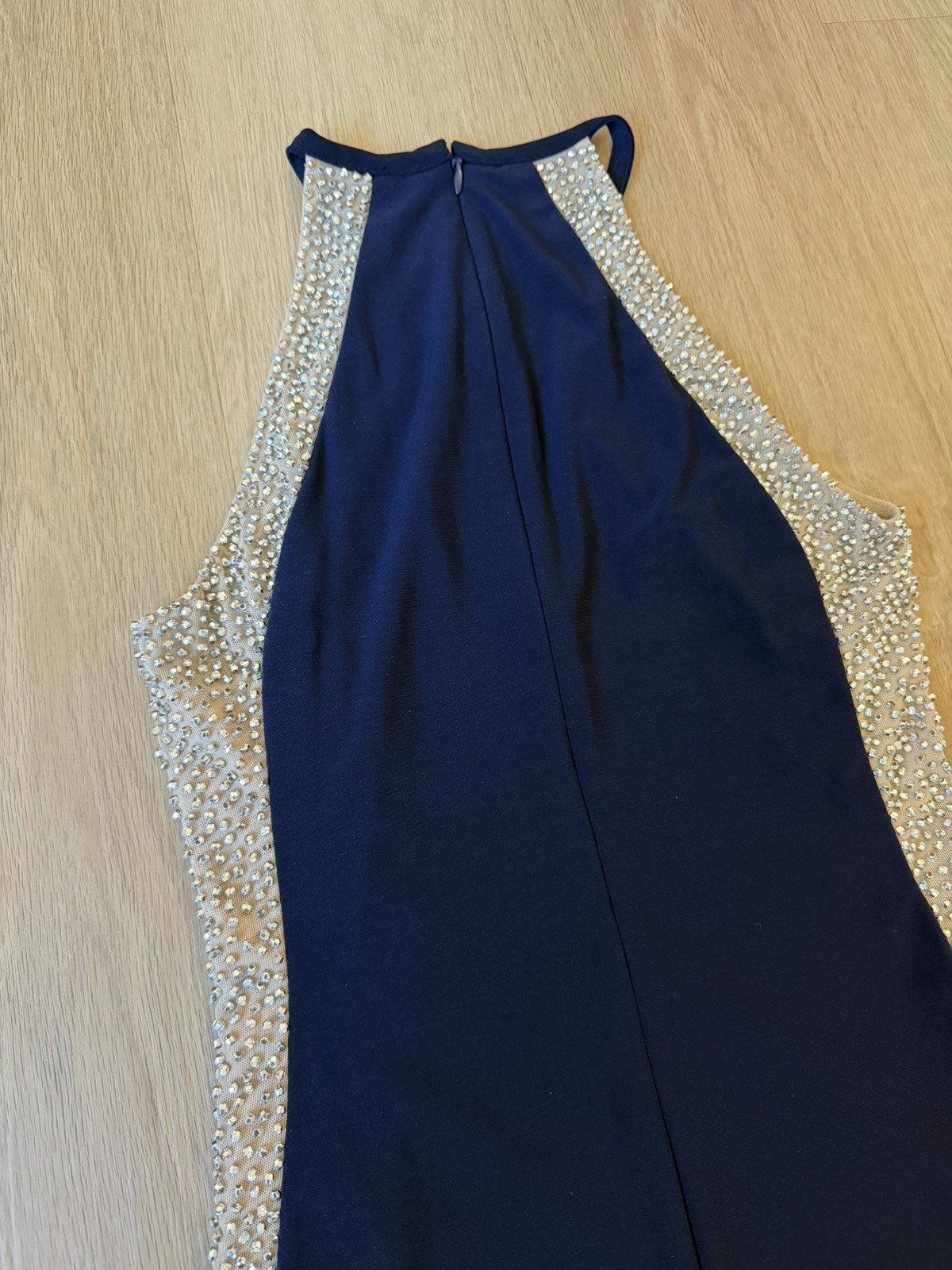 XSCAPECaviar-Beaded Illusion Gown Size 4navy Blue