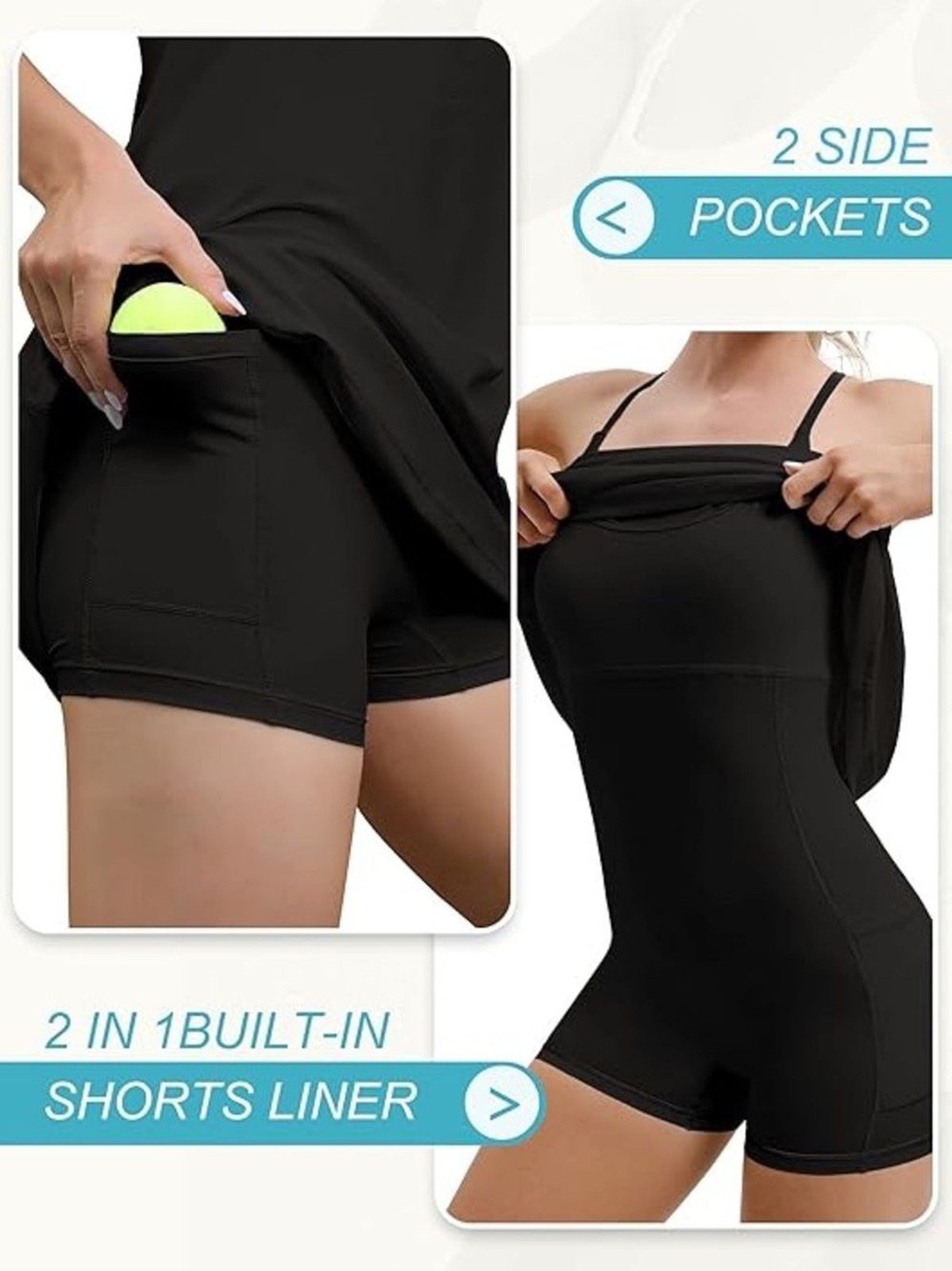 IUGA Black Athletic Dress with Built In Shorts Pockets Tennis Golf
