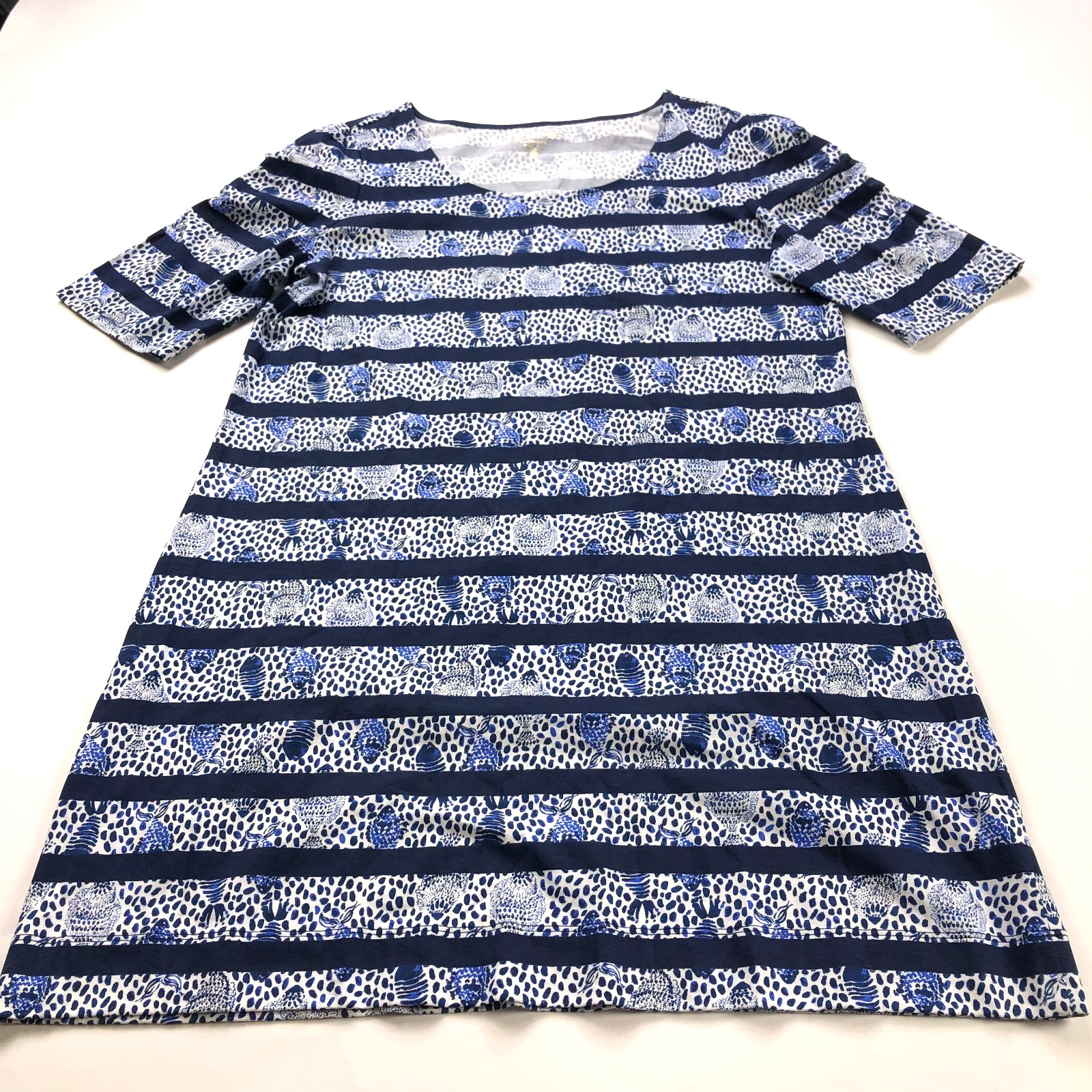 Lilly Pulitzer XL 100% Pima Cotton Above Knee T-Shirt Dress Blue All Over Print