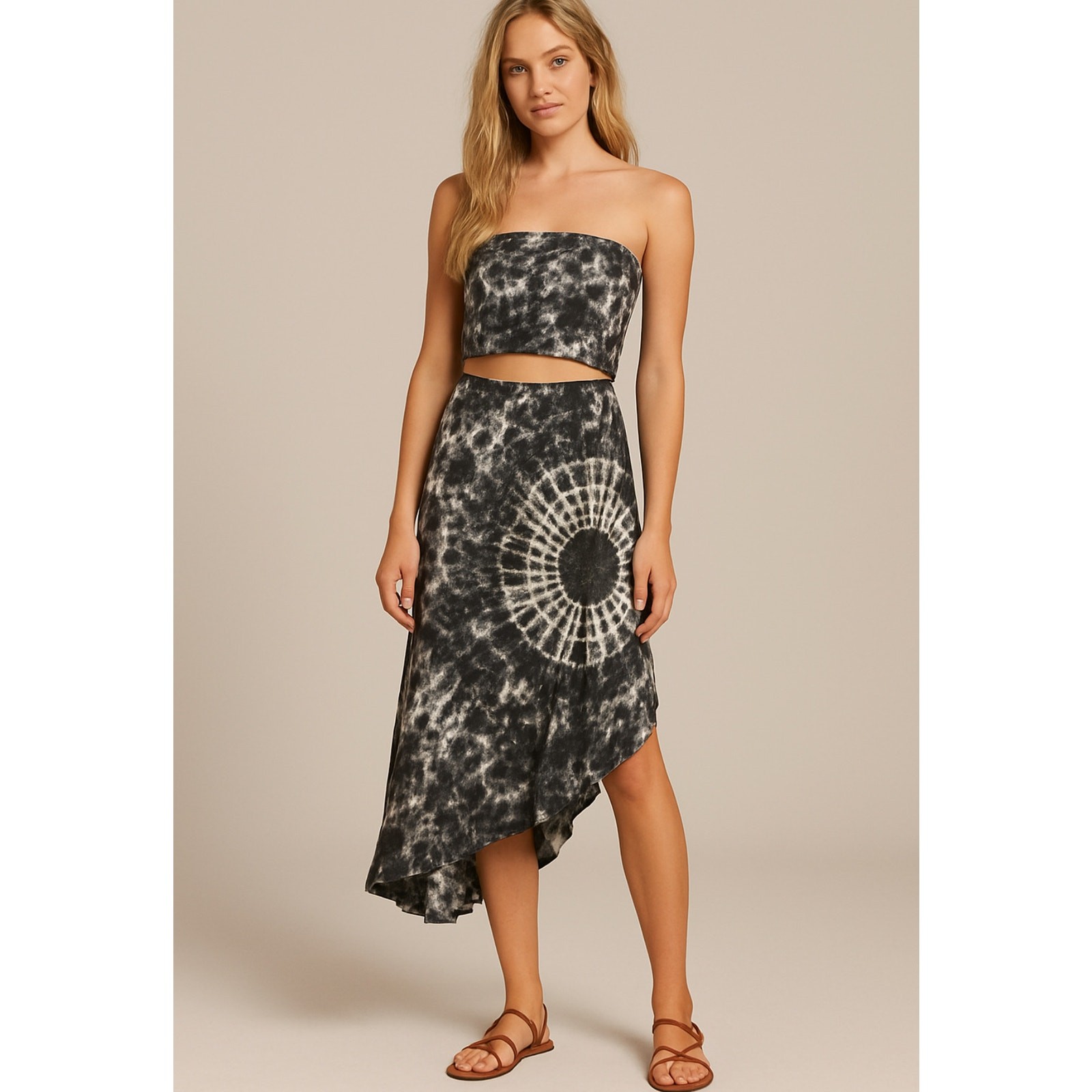 Stark X Small Florance Tie Dye Strapless Dress Gray Cotton Cut Out Asymmetrical