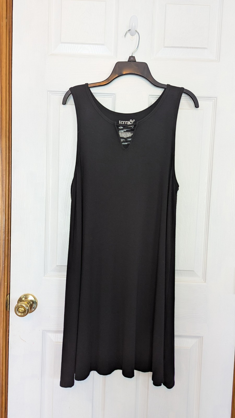 Terra & Sky Black Jersey Tank Sundress Lattice V-neck A-Line Rayon Poly Span 14W