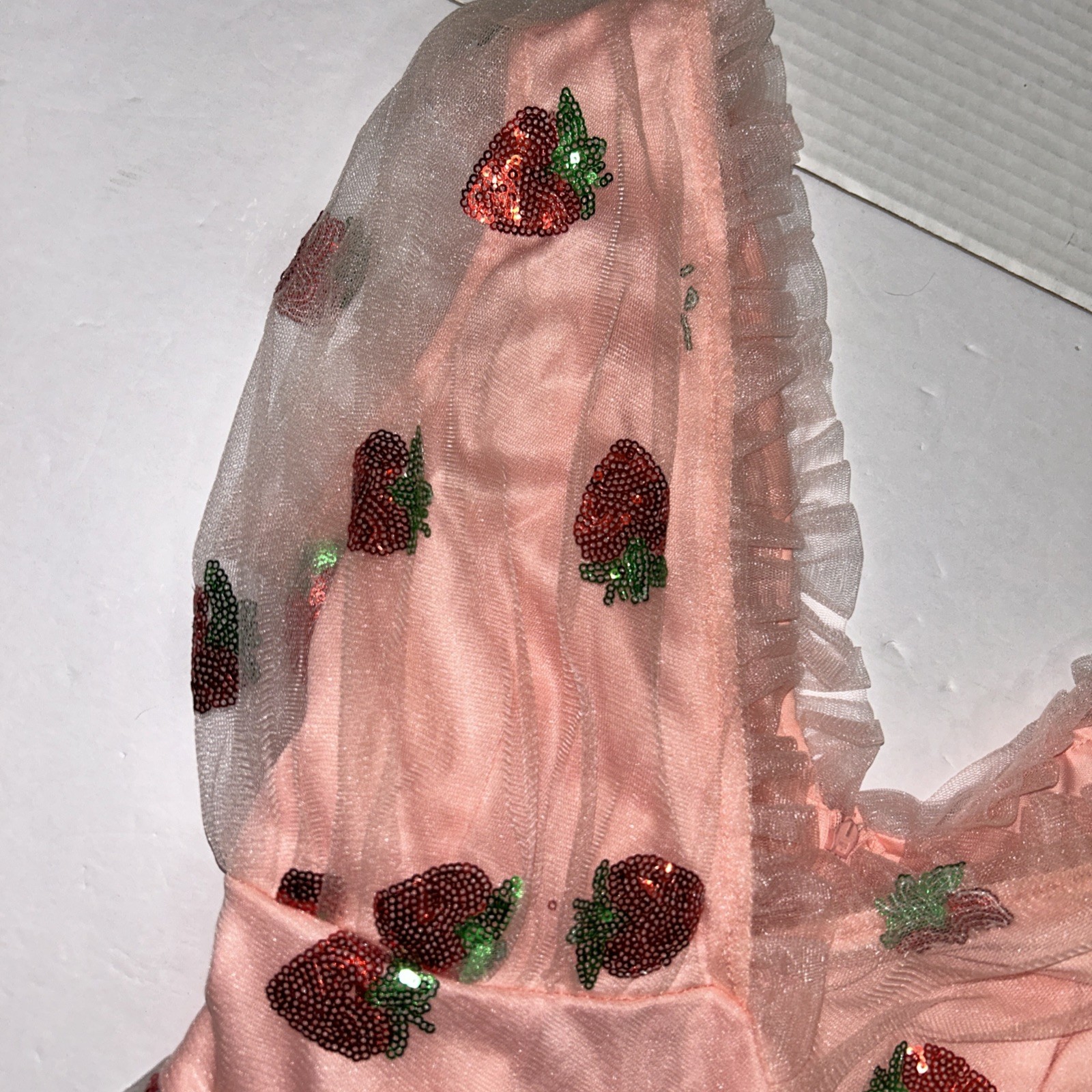 Strawberry Sequin Tulle Maxi Spring Pink Dress Retro Dress Size XL Fairy