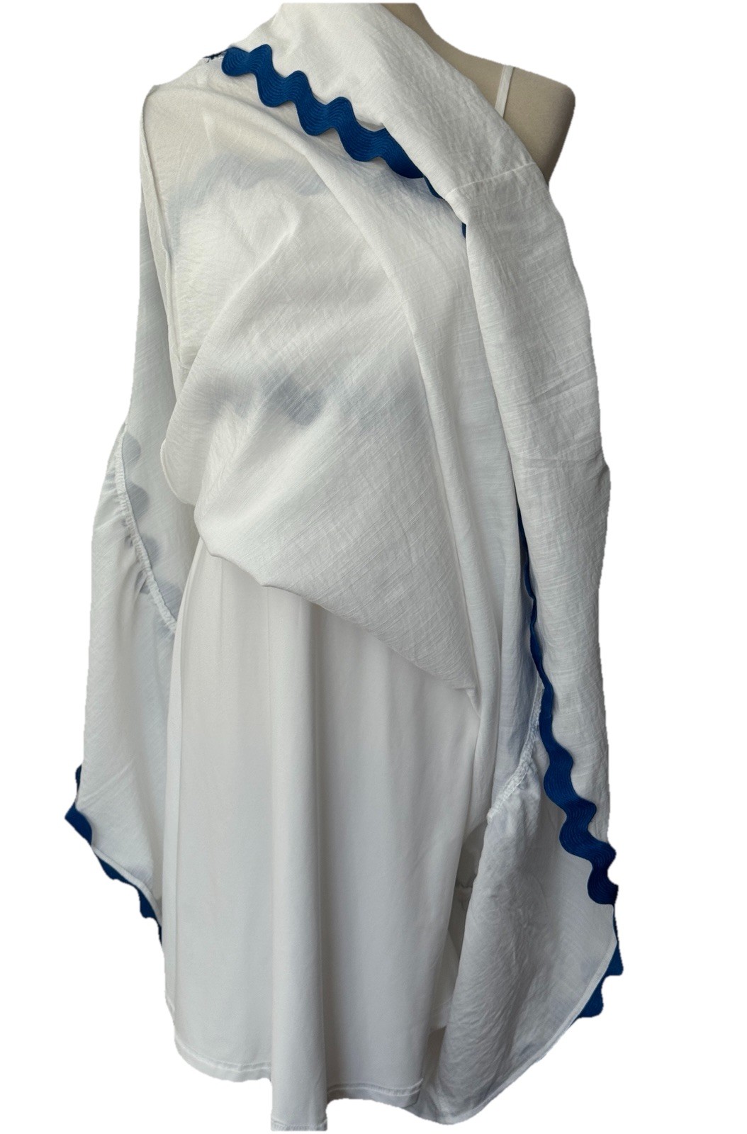 Fashion Maxi Sundress (S) Blue Zigzag Trim White Stretch Adjusting Straps Lined