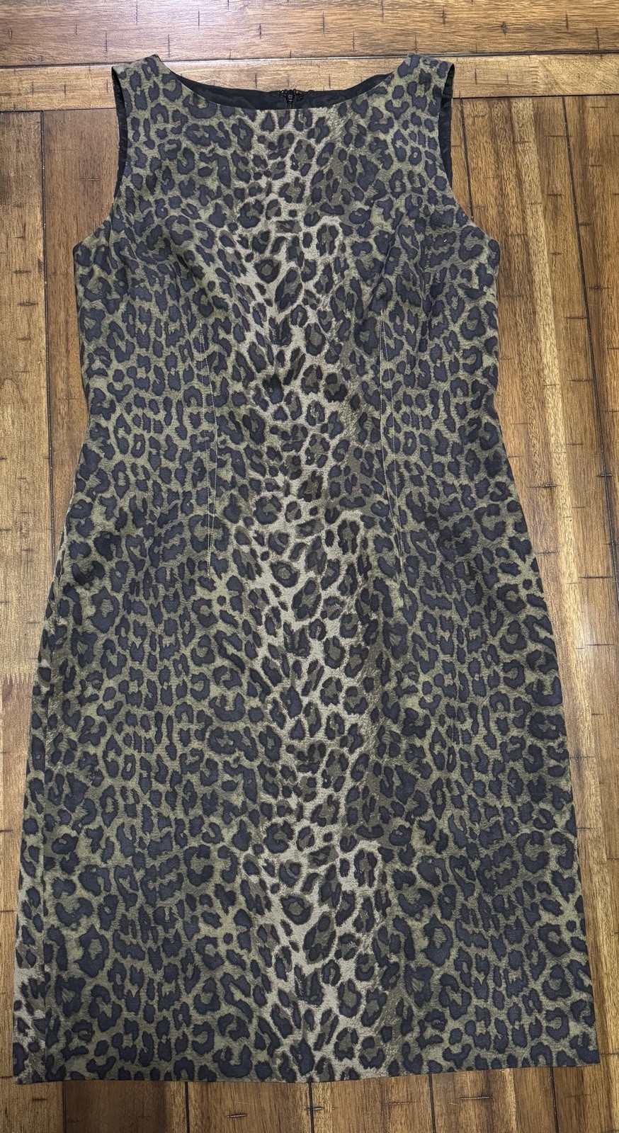 6 Olive Green Black Leopard Print Shift Pencil Dress Stretch Tank Cotton Blend