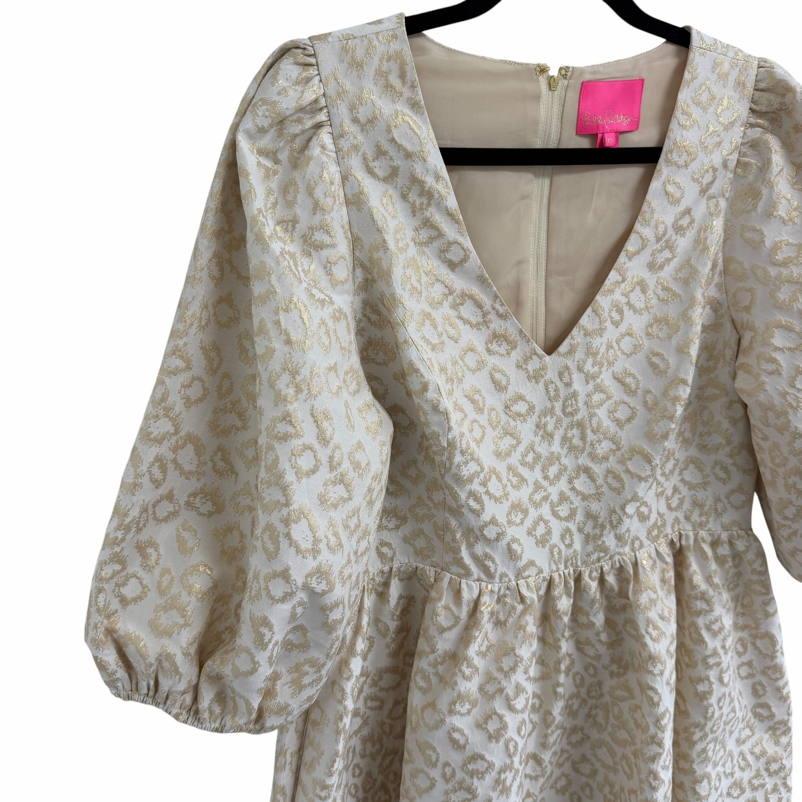Lilly Pulitzer Calyssa Dress Ivory Gold Dazzle Leopard Jacquard Print Womens 12