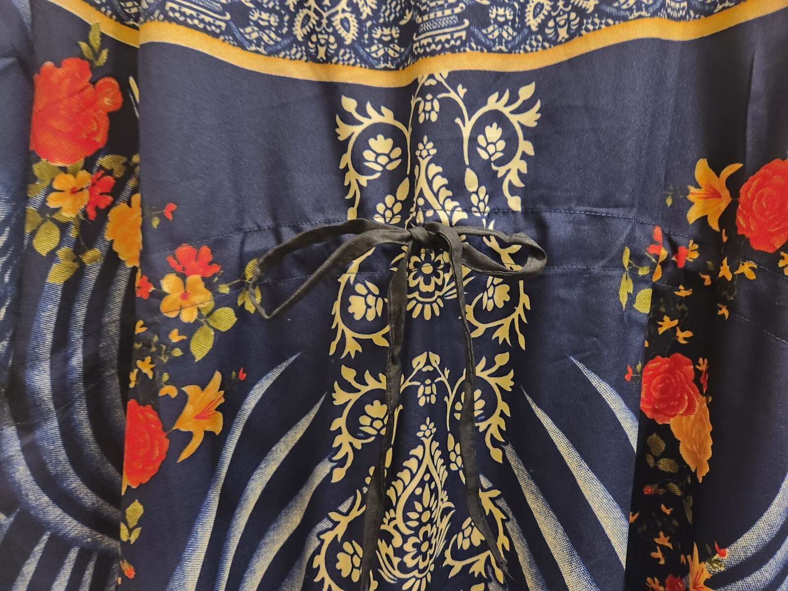 Tamsy Navy Rose Pattern Womens One Size Fits Most Kaftan 44-10