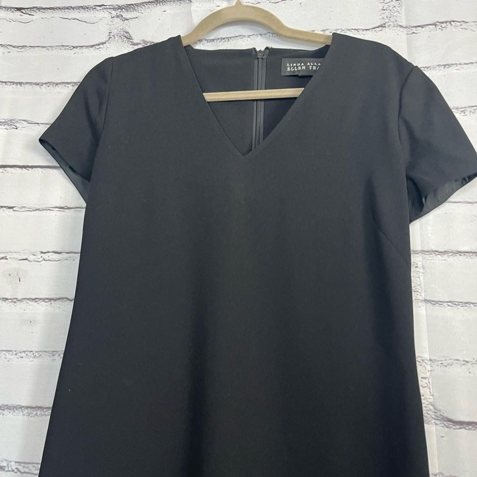 Linda Allard Ellen Tracy Black V-Neck Midi Dress Zip Back Elegant Flowy M Casual