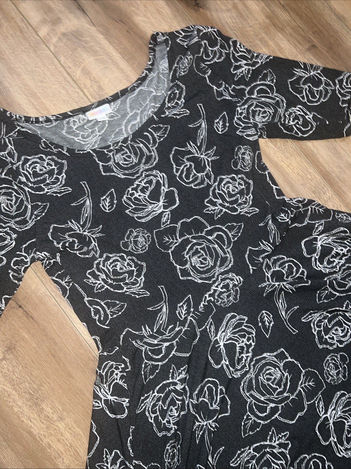 Lularoe Nicole Dress Black White Dots Tattoo Roses 2XL 22/24 20/22 2X Vintage ❤️