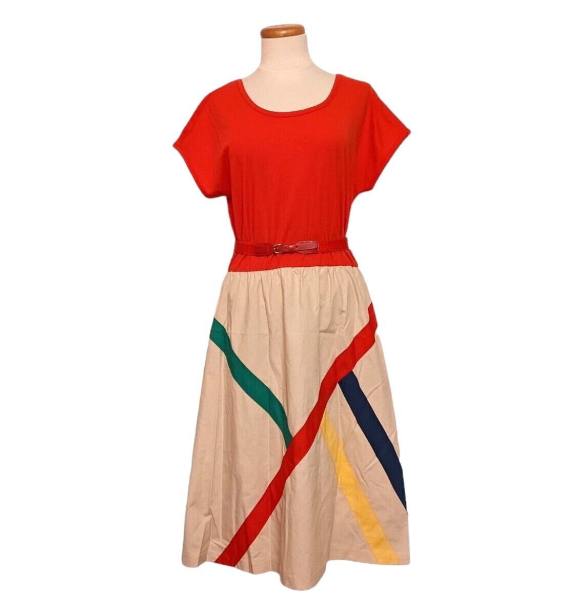 Vintage Kelli Kaye Fit Flare Midi Dress Colorblock 50s 60s Size M Excellent Red