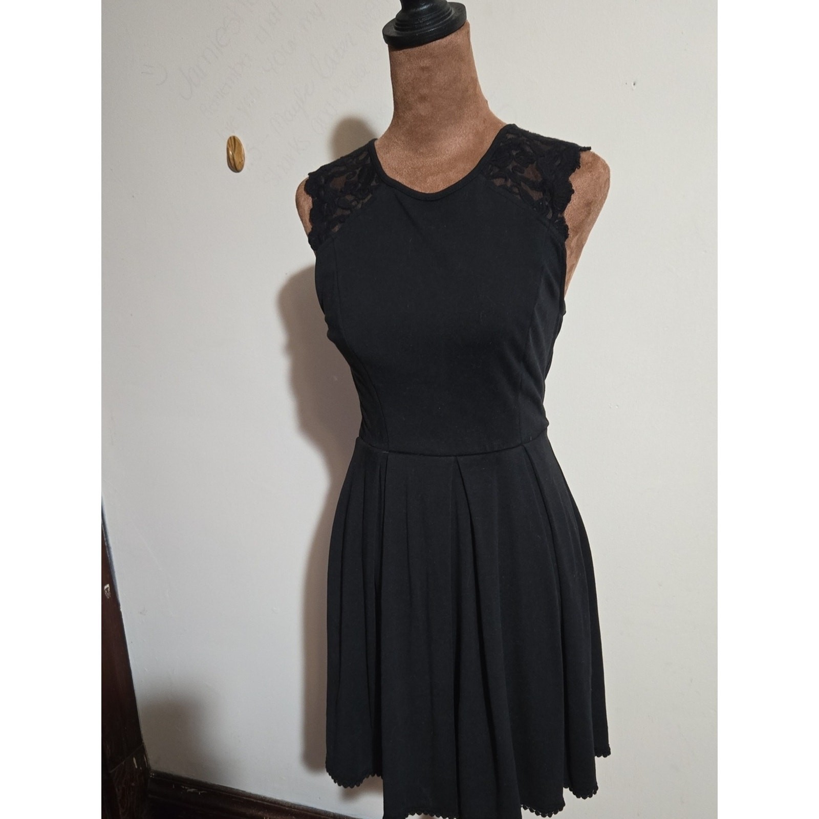 DR53 Altar’d State Skater Dress Lace Shoulders Scalloped Hemline Goth Lite Flowy