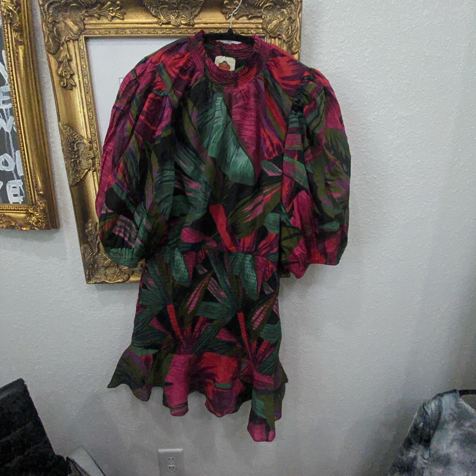 Farm Rio Tropical Print Dress Ruffle Smocked Short Size L New