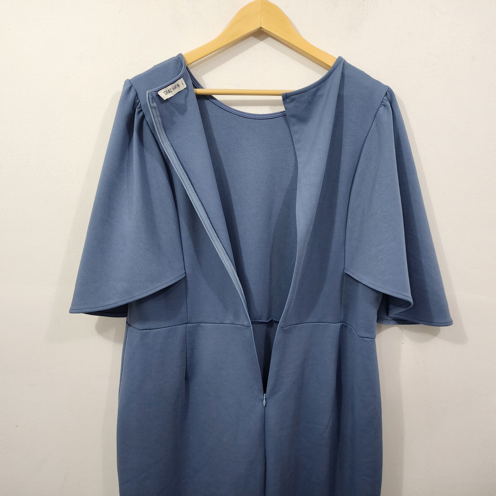 GRACE KARIN 3/4 Ruffle Sleeve Work Party Pencil Dress Blue Gray Plus Size 2XL
