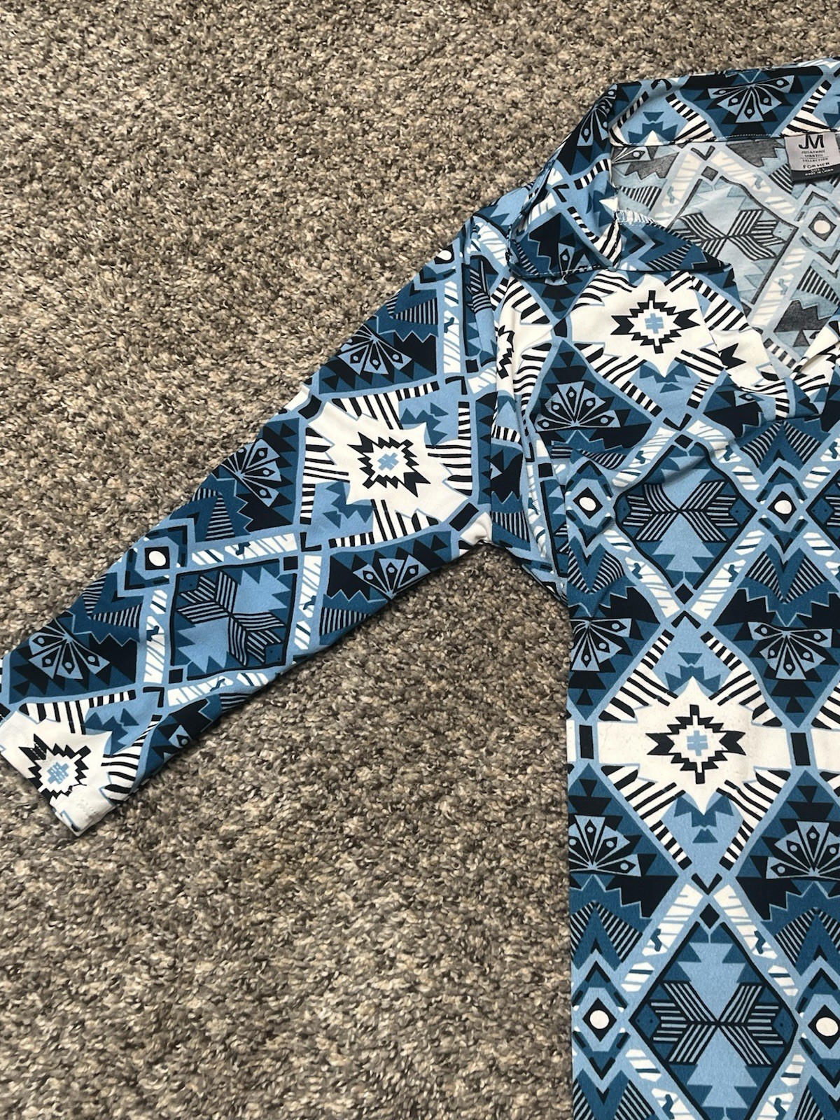 Jonathan Martin blue and white diamond pattern dress with tie waist, size large