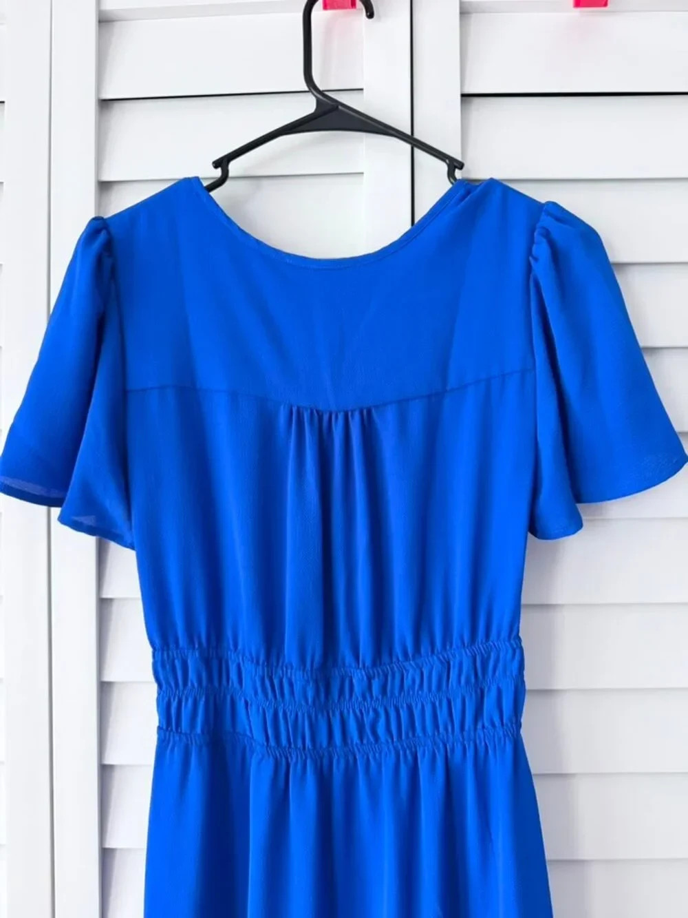 Monteau Los Angeles Royal Blue Maxi Dress Flutter Sleeve Smocked Waist Small