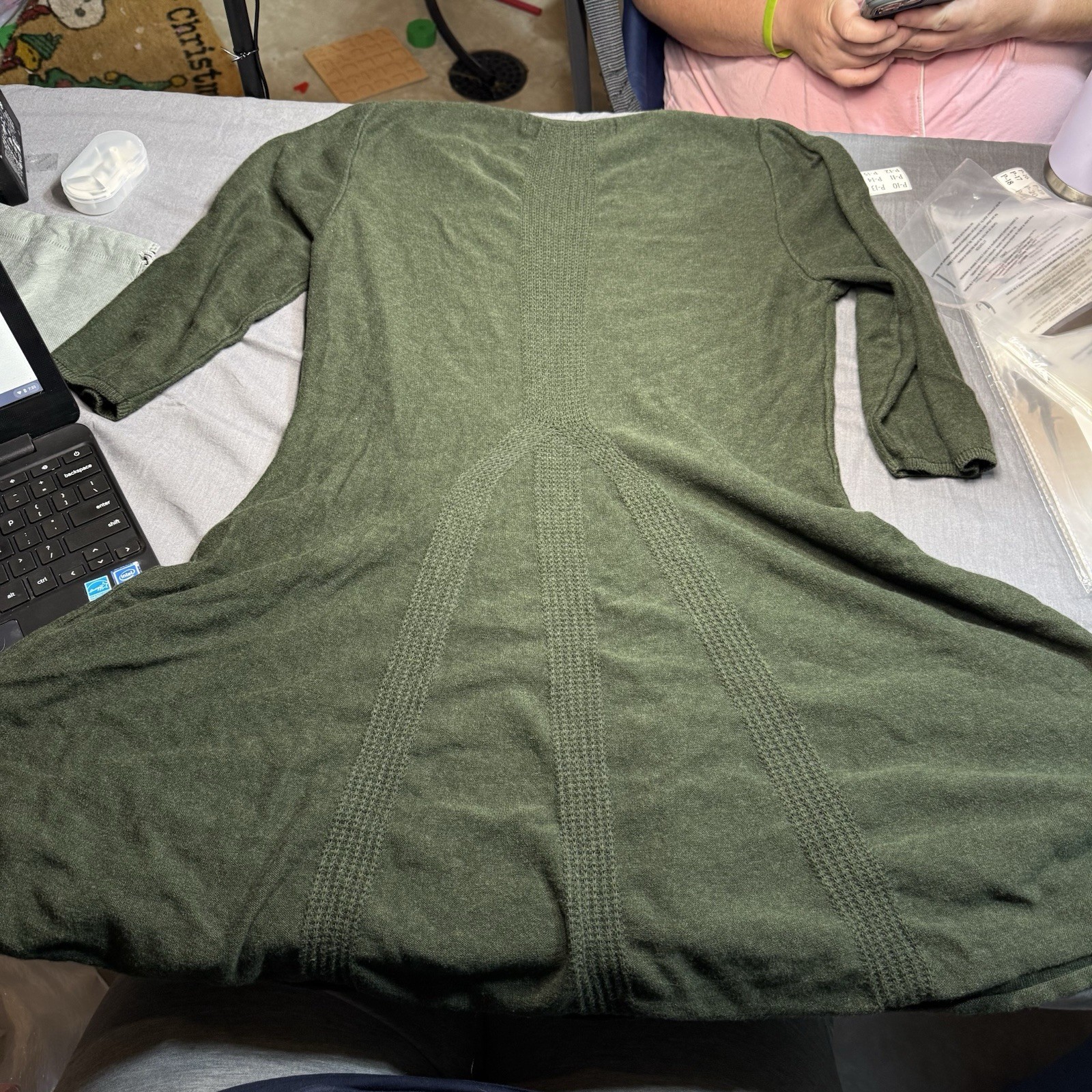 Max Studio Green Solid Textured-Knit V-Neck 3/4 Sleeve Pullover Sweater XL