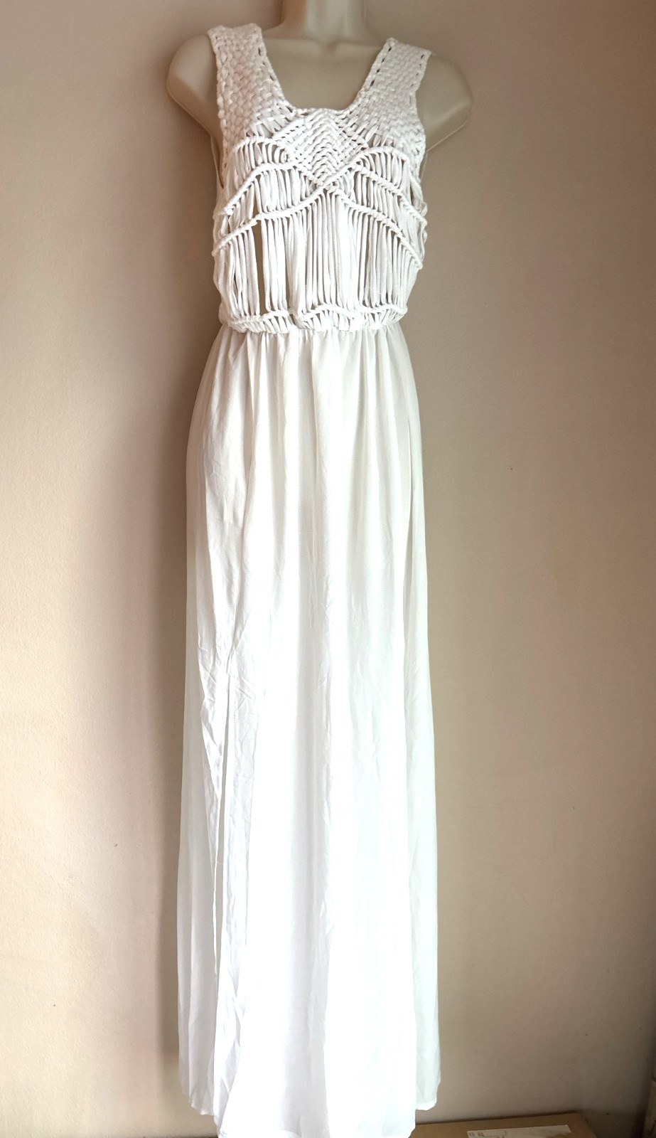 Cupshe Knit Semi Sheer Swim Cover-Up Maxi Dress White Macrame Beach Vacation